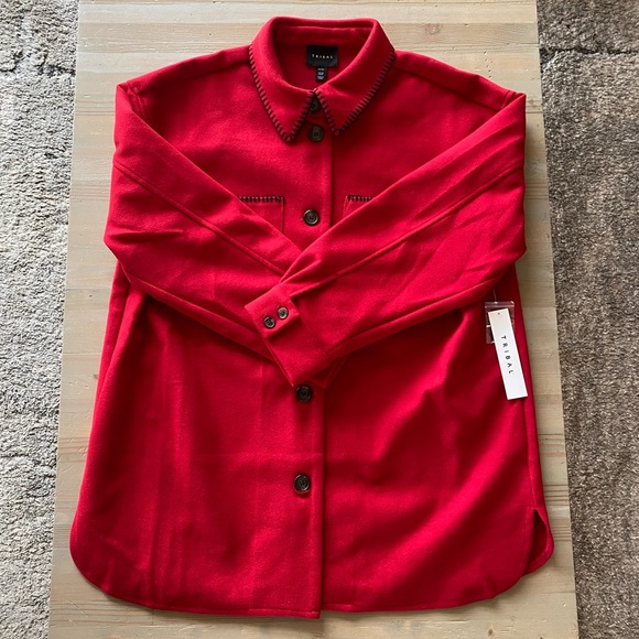 NWT Tribal Blanket Stitch Shacket Shirt Top Red Medium XL - Picture 3 of 10